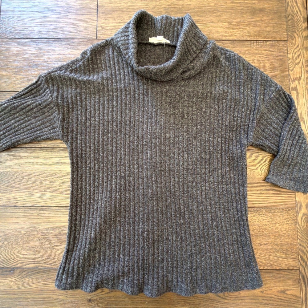 Parallel Skies‎ Womens Gray Ribbed Cowl Neck Button Back Knit Sweater Size L